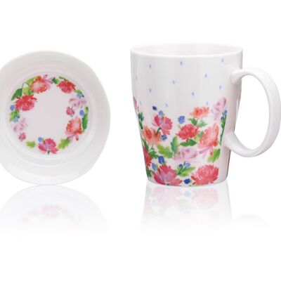 English Roses, Mug with lid/saucer, Porcelain New Bone China