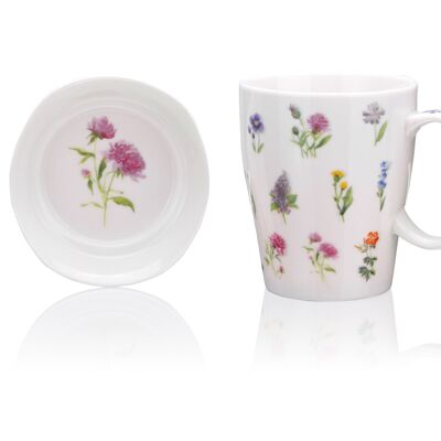 Spring Meadow, Mug avec couvercle/soucoupe, Porcelaine New Bone China