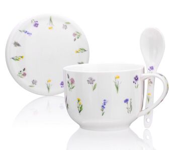 Spring Meadow, Tasse à soupe avec couvercle et cuillère, Porcelaine New Bone China 1