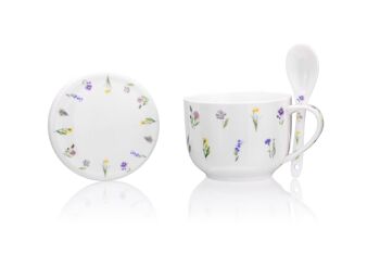 Spring Meadow, Tasse à soupe avec couvercle et cuillère, Porcelaine New Bone China 2