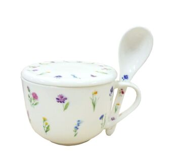 Spring Meadow, Tasse à soupe avec couvercle et cuillère, Porcelaine New Bone China 3