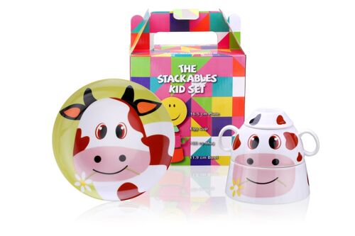 Sweet Cow – stackable porcelain dinnerware children set 4 el.