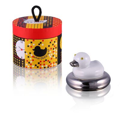 Reloj de mesa / joyero y estatuilla de porcelana con forma de pato de natación 3 en 1, caja de sombreros