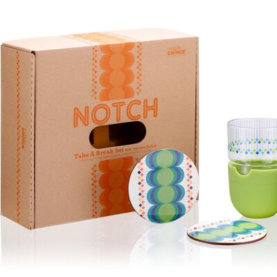 6pc Notch Take A Break Mug Set Green, Breakfast set: Coffee/Tea Mug 360ml, Juice Glass 430ml with silicone covers and coasters