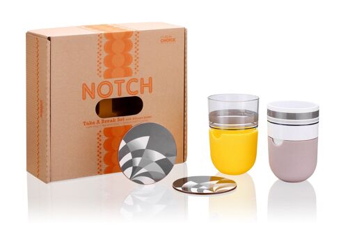 6pc Notch Take A Break Mug Set Beige, Breakfast set: Coffee/Tea Mug 360ml, Juice Glass 430ml with silicone covers and coasters