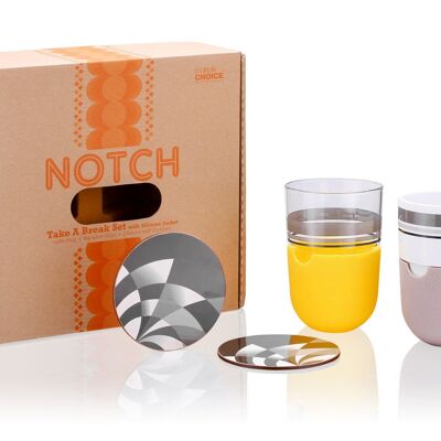 6pc Notch Take A Break Mug Set Beige, Breakfast set: Coffee/Tea Mug 360ml, Juice Glass 430ml with silicone covers and coasters