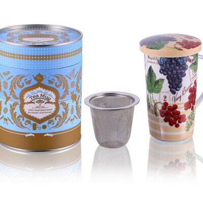 Wildberries - Juego de tazas de té con tapa y filtro de acero inoxidable, porcelana, 3 piezas