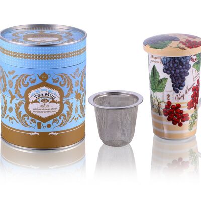 Wildberries - Ensemble de 3 tasses à thé avec couvercle et filtre en acier inoxydable, porcelaine