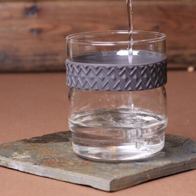 Black Etno, 400 ml, tasse en verre empilable avec anneau en silicone, verre borosilkate