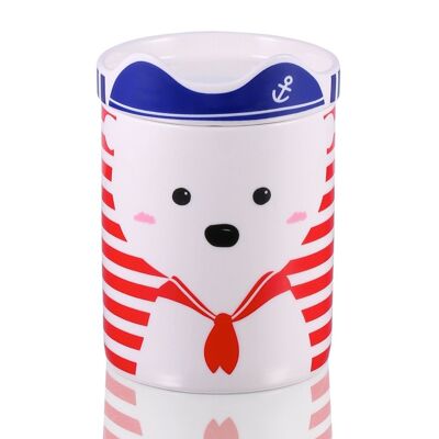 Ted Ahoj , White Teddy Bear, 2pc Happy Head Mug with Lid set, New Bone China