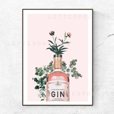 Poster bottiglia di gin rosa __A1 (23,4"x33,1") / menta