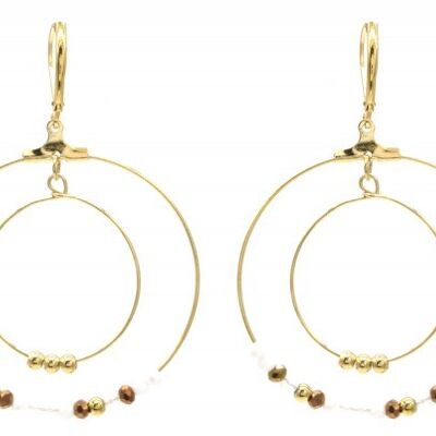 I-A6.3 E010-023G Boucles d'oreilles en acier inoxydable avec perles de verre 6x4cm