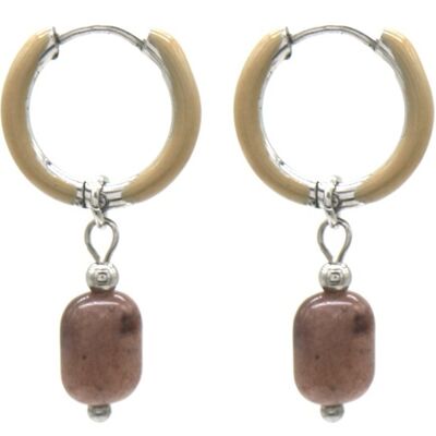 B-E17.4 E2142-030S S. Steel Earrings 1x2.5cm Purple Aventurine