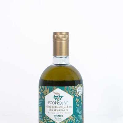Huile d'olive extra vierge biologique non filtrée - ECOPROLIVE 500 ml. Coupage de récolte précoce.