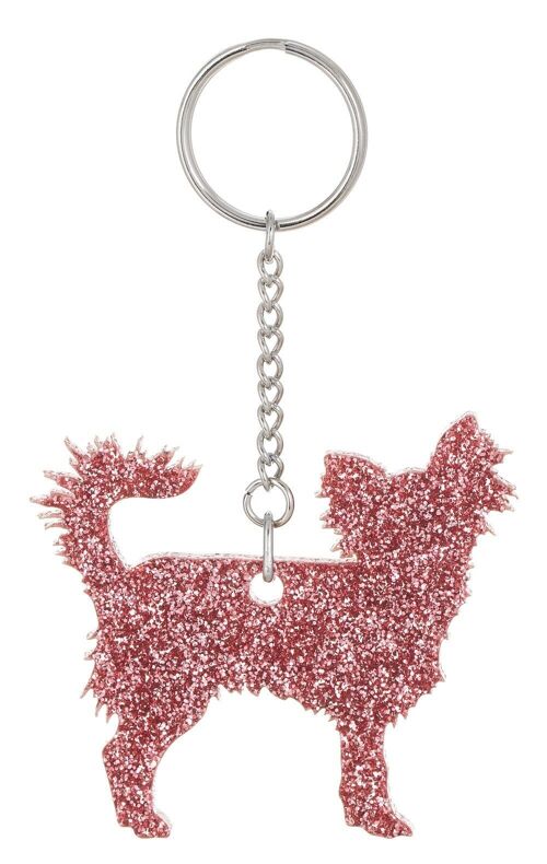 Glitter Long Haired Chihuahua Keyring