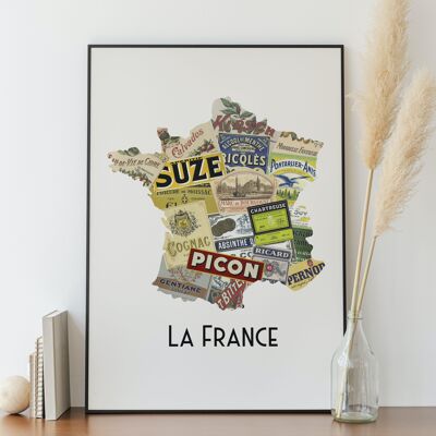 Alcohol map of France - Poster 30x40 cm - Gift idea for spirits lovers