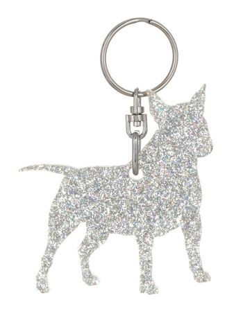 Porte-clés Bull Terrier miniature à paillettes 1