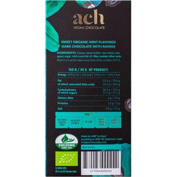 Chocolat noir doux aromatisé à la menthe biologique (62%) avec raisins secs 3