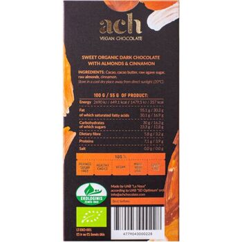 Chocolat noir bio sucré (62%) aux amandes et à la cannelle 3