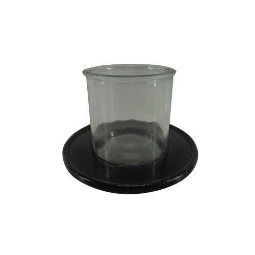 Candle Holder - Tealight -  Metal - Glass - Round -  Black Antique - Bianca - 13cm diameter
