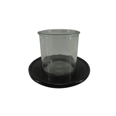 Kerzenhalter - Teelicht - Metall - Glas - Rund - Schwarz Antik - Bianca - 13cm Durchmesser