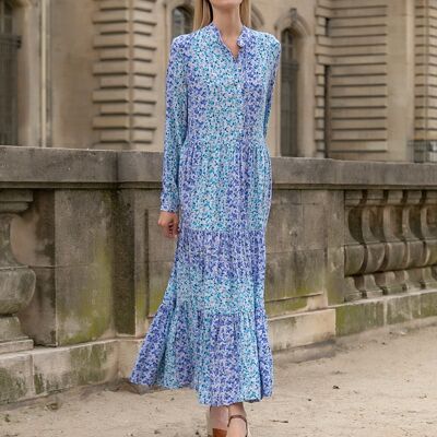 Loose Fit Ruched Printed Shirt-Style Maxi Dress