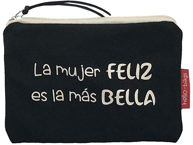 Borsa / Portafoglio / Portacarte, 100% Cotone, modello "HAPPY WOMAN IS THE PI BELLA"