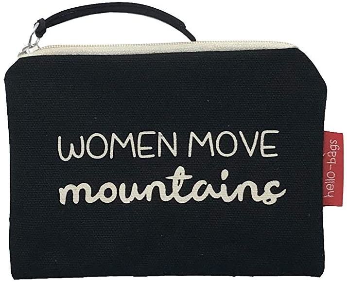Portamonete / Portafoglio / Portacarte, 100% Cotone, modello "WOMEN MOVE MOUNTAINS"