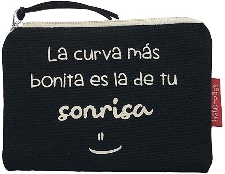 Borsa Portamonete / Portafoglio / Porta Carte, 100% Cotone, modello "LA CURVA PIU' BELLA E' QUELLA DEL TUO SORRISO"