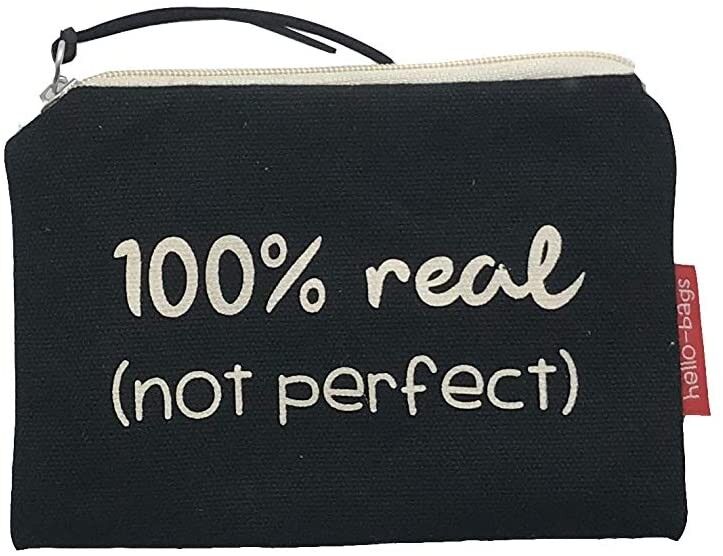 Portamonete / Portafoglio / Portacarte, 100% Cotone, modello "100% REAL. NOT PERFECT"