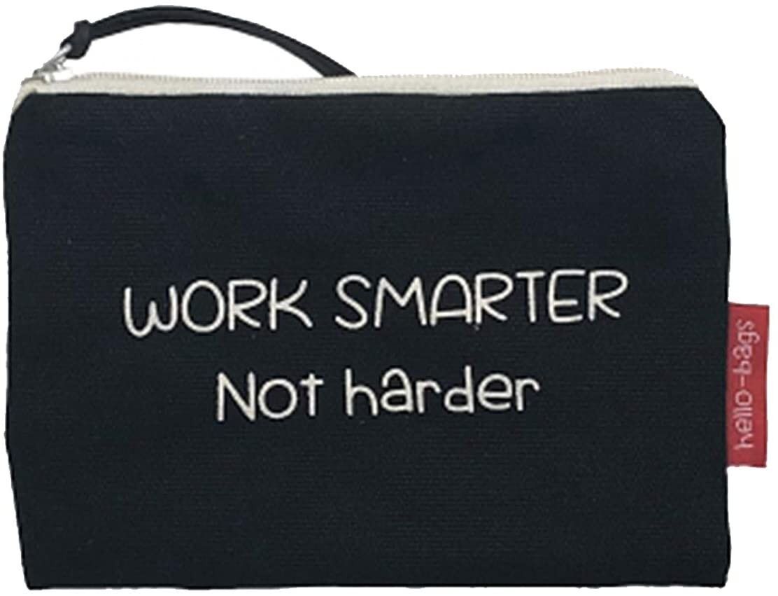 Portamonete / Portafoglio / Portacarte, 100% Cotone, modello "WORK SMARTER NOT HARDER"