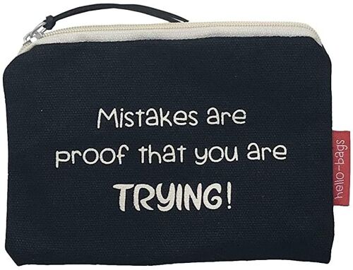 Bolso Monedero / Billetero / Tarjetero, 100% Algodón, modelo "MISTAKES ARE PROOF THAT YOU ARE TRYING!"