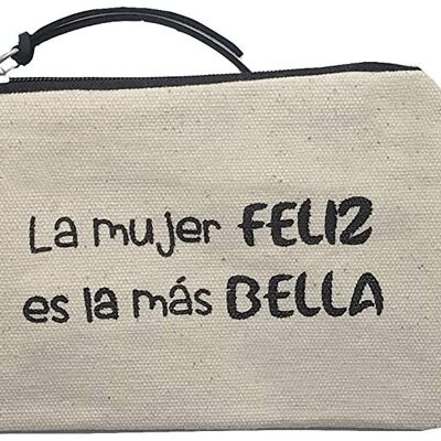 Bolso Monedero / Billetero / Tarjetero, 100% Algodón, modelo "LA MUJER FELIZ ES LA MAS BELLA" 2