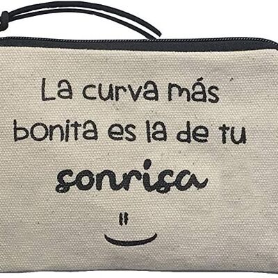 Bolso Monedero / Billetero / Tarjetero, 100% Algodón, modelo "LA CURVA MAS BONITA ES LA DE TU SONRISA" 2