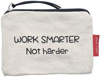 Sac à main / porte-monnaie / porte-cartes, 100% coton, modèle "WORK SMARTER NOT HARDER" 2 1