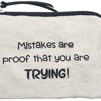 Bolso Monedero / Billetero / Tarjetero, 100% Algodón, modelo "MISTAKES ARE PROOF THAT YOU ARE TRYING!"