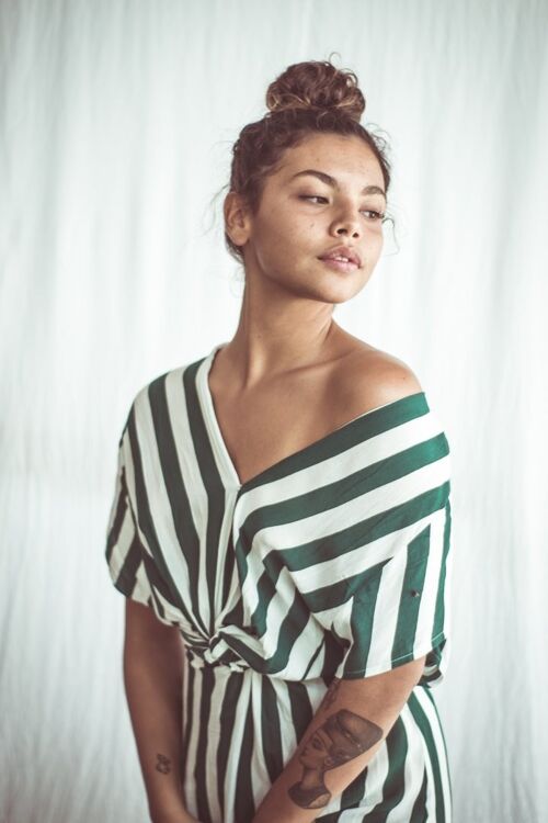 SESHAT Dress - Green Stripes