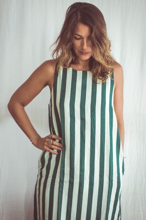 NEFERTITI Long Dress - Green stripes