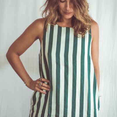 NEFERTITI Long Dress - Green stripes