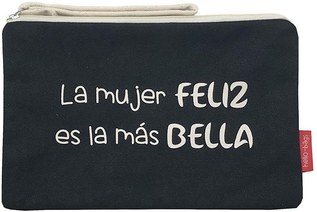 Beauty case / Borsa a mano, 100% Cotone, modello "HAPPY WOMAN IS THE PI BELLA"