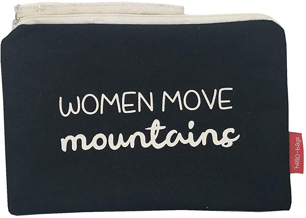 Beauty case / Borsa a mano, 100% Cotone, modello "WOMEN MOVE MOUNTAINS"