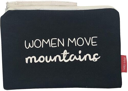 Toiletry Bag / Handbag, 100% Cotton, model "WOMEN MOVE MOUNTAINS"
