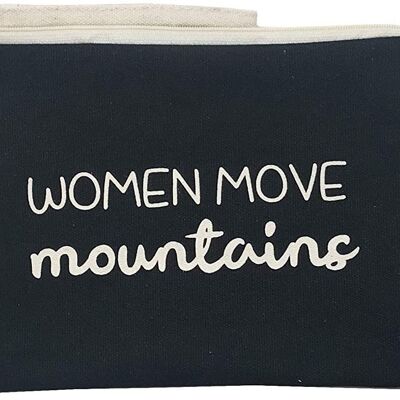 Toiletry Bag / Handbag, 100% Cotton, model "WOMEN MOVE MOUNTAINS"