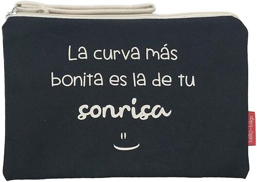 Bolso Neceser / Cartera de Mano, 100% Algodón, modelo "LA CURVA MAS BONITA ES LA DE TU SONRISA"