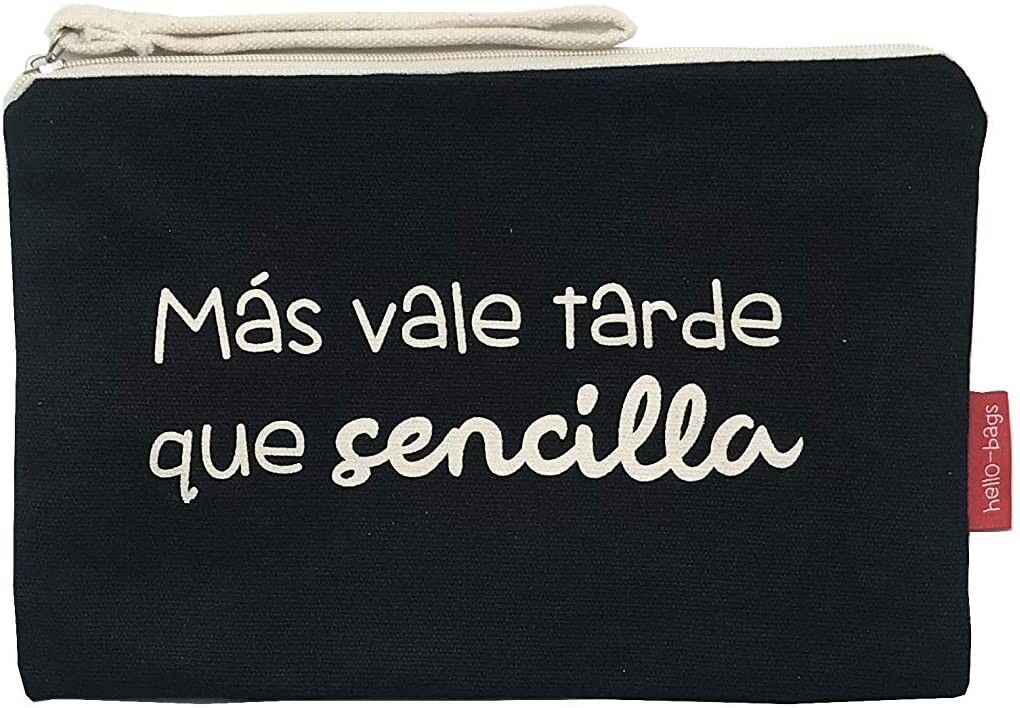 Beauty case / Borsa a mano, 100% Cotone, modello "MORE VALE TARDE THAN SIMPLE"