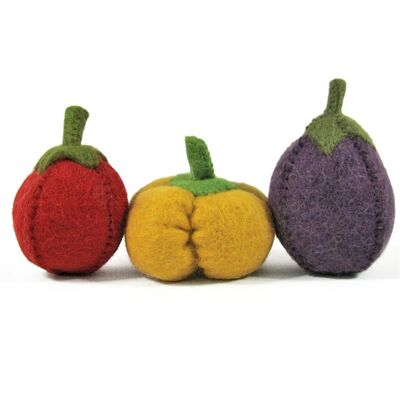 Légumes en laine feutrée - Tomate, poivron, aubergine - PAPOOSE TOYS