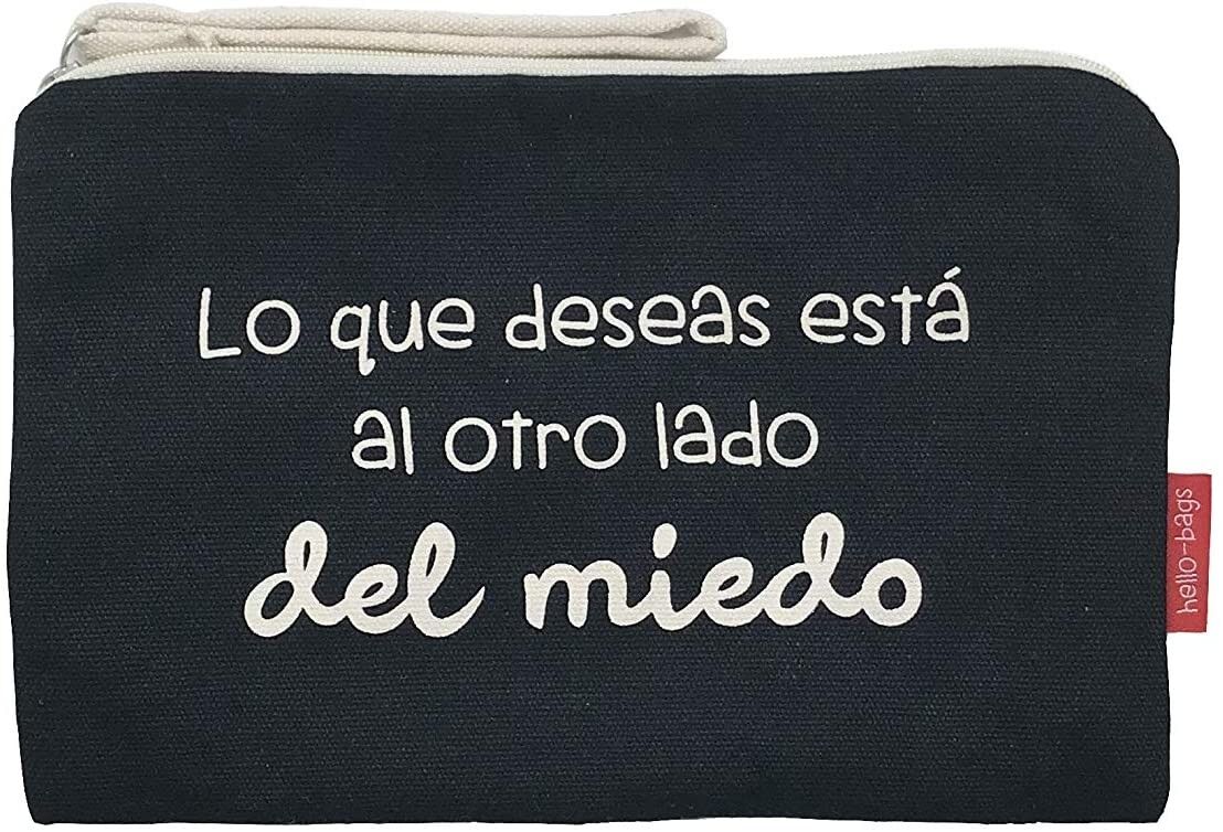 Beauty case/Borsa a mano, 100% Cotone, modello "WHAT YOU WANT IS ON THE OTHER SIDE OF FEAR"