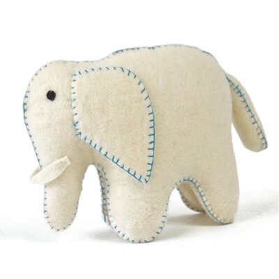 Éléphant blanc et bleu en laine feutrée - PAPOOSE TOYS