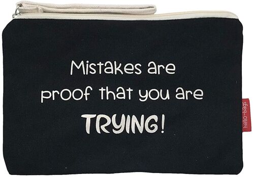 Bolso Neceser / Cartera de Mano, 100% Algodón, modelo "MISTAKES ARE PROOF THAT YOU ARE TRYING!"