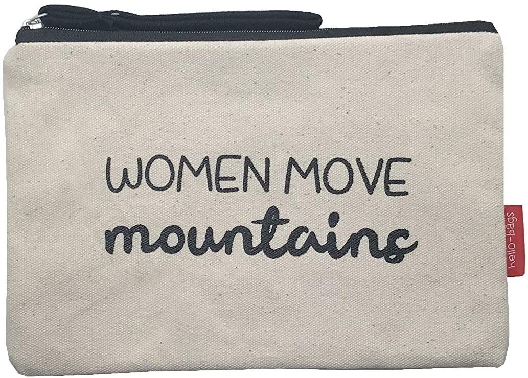 Beauty case / borsa a mano, 100% cotone, modello "WOMEN MOVE MOUNTAINS" 2